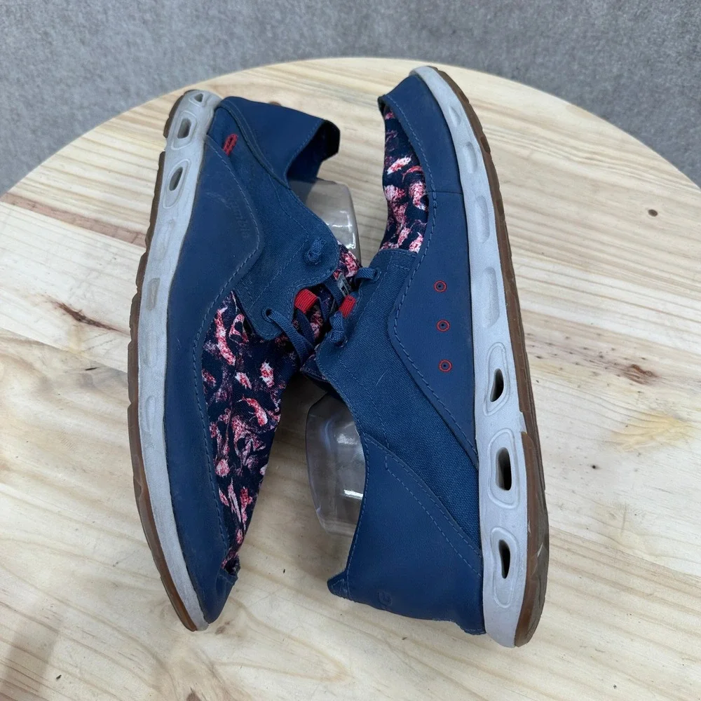 Columbia PFG Navy Blue Floral Boat Shoes Omni-Shield Fishing Sneakers Mens 15